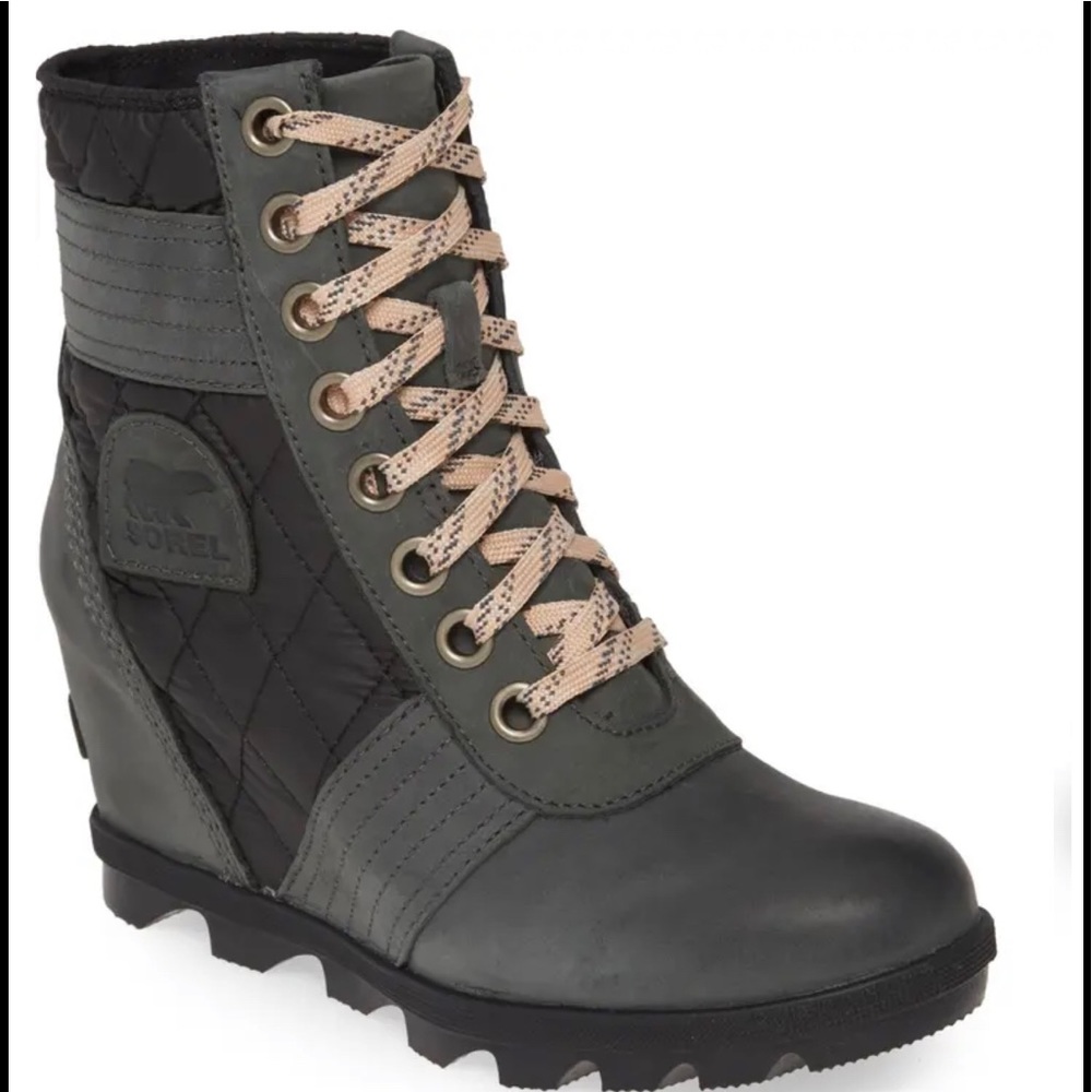 SOREL LEXIE WEDGE WATERPROOF BOOTIES DARK SLATE - Picture 2 of 10